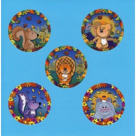 SmileMakers 15 Fall Animals - Large Stickers - Party Favor - Skunk, Rabbit, Squirrel, Beaver