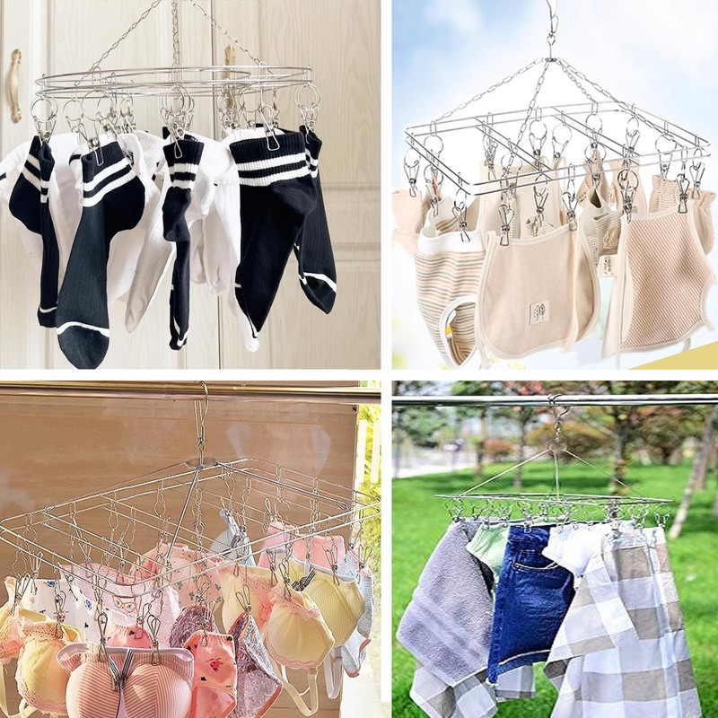 Stainless Steel Sock Drying Rack with 20 Clips, Stainless Steel