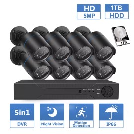 Maisi 5MP Video CCTV Security Camera System 8CH 5IN1 DVR Outdoor IR Night Vision 1TB