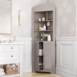 RiverRidge, Taupe Ellsworth Tall Corner Bathroom Storage Cabinet