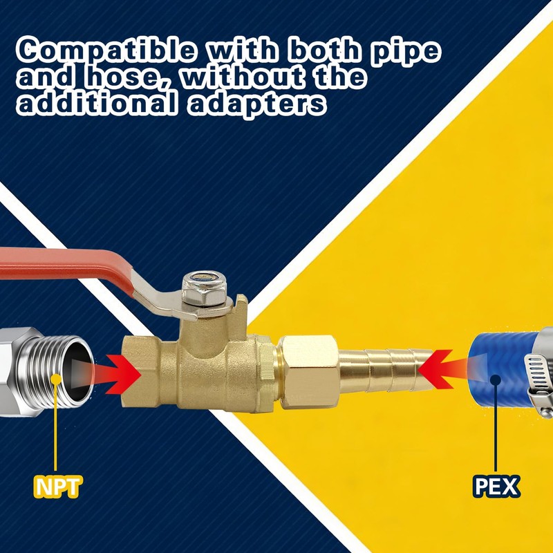 BesNPT Brass 3/8" NPT Shut-Off Ball Valve with 3/8" Hose