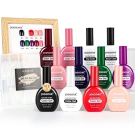 JODSONE 12 PCS 16.5 ml Gel Nail Polish Same Color Same Bottle with Base Coat and Top Coat, 10 Colors for At-Home Salon Nail Art, Holiday Gifts