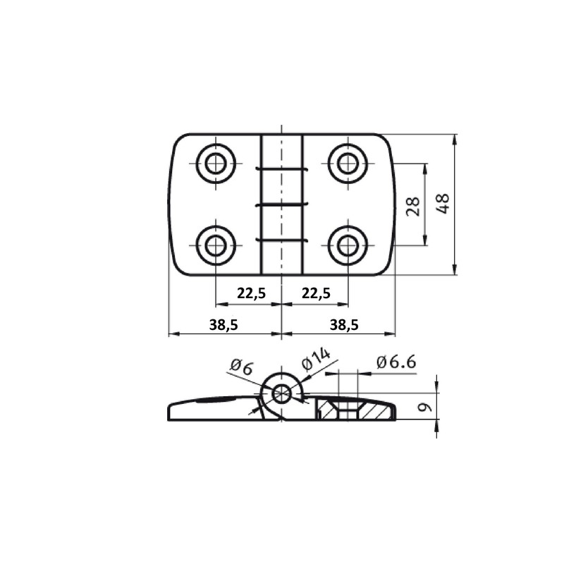 Hinge Die-Cast Aluminium Combination Hinge 40/40 Non-Detachable 48 x 77