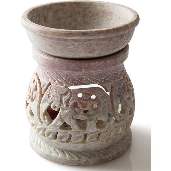 Zap impex Quemador de aceite decorativo para velas de té de piedra natural para aromaterapia, spa, yoga, meditación, difusor de aceites esenciales (elefante 8 cm)