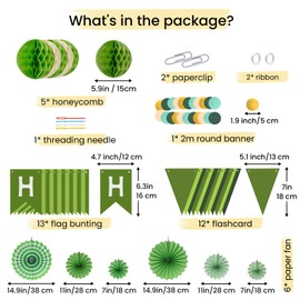 Meowoo Birthday Decoration, Green Birthday Party Decoration - Happy Birthday Garland, Bunting Birthday, Honeycomb Flowers, Paper Fans - Reusable Decoration Birthday for Men and Women
