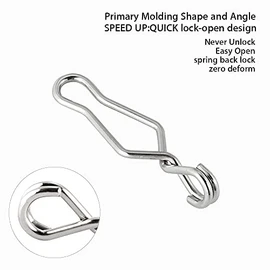 Dr.Fish Paquete de 100 clips de pesca de acero inoxidable, clips de pesca de conexión rápida, broches de pesca rápidos de agua dulce, crankbait broches de bloqueo de 22 libras