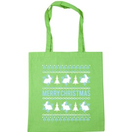 Hippowarehouse Merry bunny christmas Tote Shopping Gym Beach Bag 42cm x38cm, 10 litres