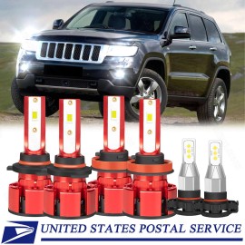 SHENKENUO For Jeep Grand Cherokee 2011 2012 2013 LED Headlight Hi/Low + Fog Lights Bulbs
