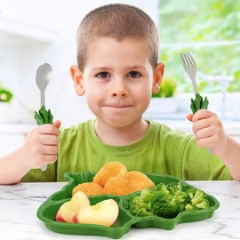 KidsFunwares Funwares Engaging Green T-Rex Dinosaur Themed Kids' Dinnerware Set: Durable, Divided Plate, Ideal for Picky Eaters, Educational Mealtime, Easy Cleaning, Gift for Toddlers