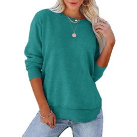 Pkabogbi Womens Casual Crewneck Sweatshirts Trendy Long Sleeve Solid Color Soft Lightweight Loose Fall Sweatshirt Blue Plus Size