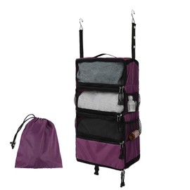TABITORA Travel Luggage Organizer Hanging Packing Cubes Portable Hanging Shelves Carry on Closet for Suitcase with 2 Hooks,Collapsible(Purple,S)