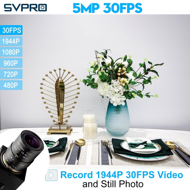 Svpro 5MP 30fps USB Camera with 2.8-12 mm Zoom Lens,