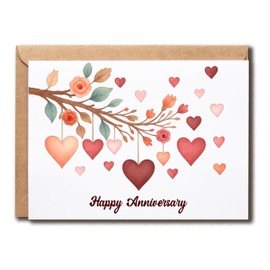 MWS9xDesigns Happy Anniversary Card - Romantic Watercolor Heart And Flowers - Greeting For Couple Husband Wife - Love Celebration - I Love You