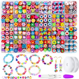 Barlone 480 Pieces Beads for Bracelets Children, 24 Patterns Fruit Flowers Polymer Clay Beads, Bead Set for Bracelets DIY Children, for DIY Crafts, Necklace, Earrings, Birthday Gifts