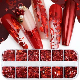 Valentine's Day Heart Glitter Sequins for Nail Art Butterfly Heart Charms Christmas Nails Hollow-Out Flakes Heart Letter 3D Holographic Love Sparkle for Nail Decor Body DIY Crafts 12PCS