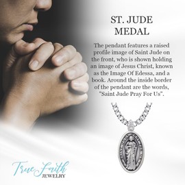 True Faith Jewelry Sterling Silver St Jude Medal Patron Saint Pendant Necklace Religious Jewelry, 7/8 Inch