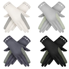 Leumoi 4 Pairs Women UV Gloves Sun Protection Women's Cycling Driving Touchscreen Gloves(Black, Dark Gray, Light Gray, Beige,Simple Style)