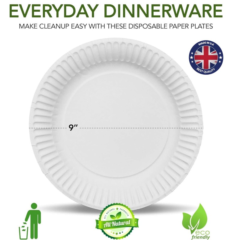 Ask Packaging 100 Paper Plates 23cm - 9 inch Disposable