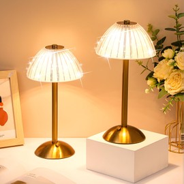 Liliful 2 Pcs Cordless Table Lamp Rechargeable Touch LED Small Gold Portable Battery Operated USB-c Desk Lamp 3 Color Dimmable for Bedroom Living Room Dining (Gold,Mushroom Style)