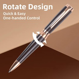 YUNCHUN Heavy Duty Brown Ballpoint Pen, Retractable Black Ink Bolígrafo for Writing, Office Executive Ball Pen for work, Fancy Pen for Journaling, Gift Set for Men and Women, Rose Gold Pen Clip