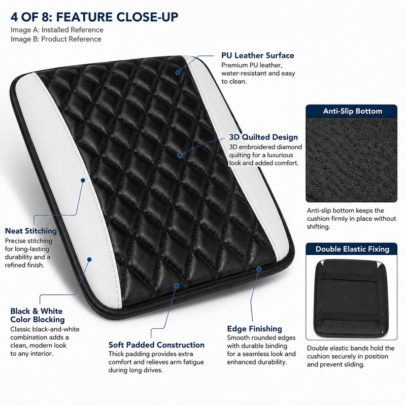 Car Armrest Cushion for Center Console – PU Leather Anti-Scratch