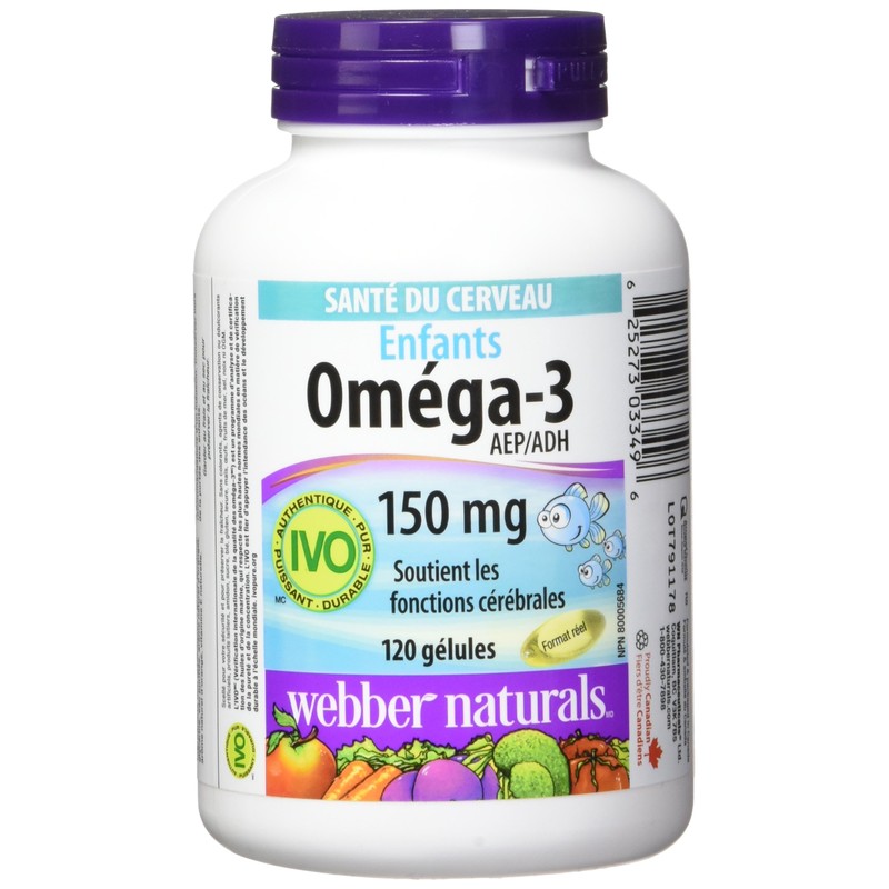 Webber Naturals Omega-3 Kids Softgel Capsules, Natural Orange, 120 Count