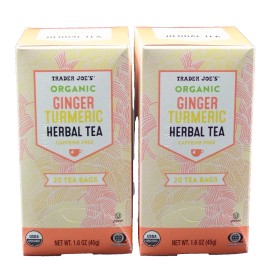Trader Joe's ORGANIC GINGER TURMERIC HERBAL TEA Tumeric Caffeine Free - 2 BOXES