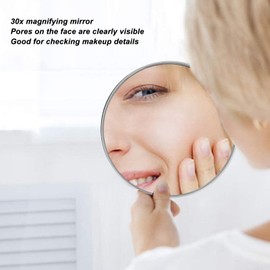 30X Magnifying Mirror, Portable for Tweezing, Makeup, Eyebrows Round Magnified Mirror with 3 Suction Cups, Use for Checking Details (Silver)