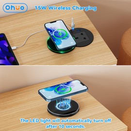 Ohuo Recessed Power Socket with 15W Wireless Charger, Desk Grommet Power Socket with PD 30W USB C, 80mm Black