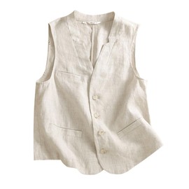 MINTLIMIT Women's Linen Vest Casual Button Down Sleeveless V Neck Blazer Tank Top Lightweight Business Jacket Waistcoat Vest with Pocket