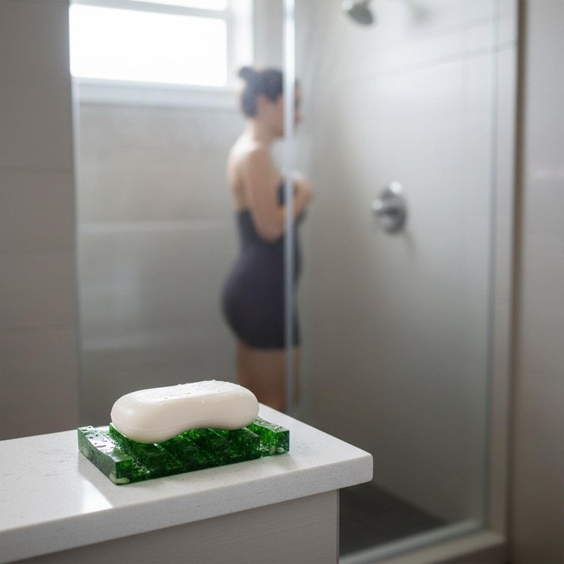 KUHPLOVE Soap Dish Rectangular Self Draining Holder with Natural Green