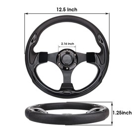 12.5inch Bright Black Golf Cart Steering Wheel for EZGO Yamaha Club Car DS and Club Car Precedent Steering Wheel