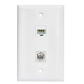 BUPLDET Single Gang Coax Ethernet Wall Plate - Coax Cat6 RJ45 Cover Plate Female to Female - 1 Cat6 + 1 Cable TV Coax F Type Wallplate(White)