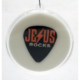 Jesus Rocks Motion Guitar Pick With MADE IN USA Christmas Ornament Capsule