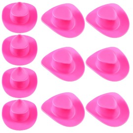 Lewtemi 10 Mini Cowgirl & Cowboy Hats Plastic Pink Western Cowgirl Hat for Shooters Doll Dress up Party Birthday Accessories