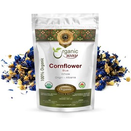 Organic Way Premium Cornflower Blue Whole (Centaurea Cyanus) - Herbal Tea | European Wild-Harvest | USDA & Kosher Certified | Vegan, Non GMO & Gluten Free | Origin - Albania (2 Oz.)