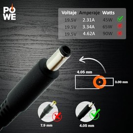 PO WE - Cargador Adaptador de CA 45W Compatible con DELL Inspiron 15 5000 5551 5555 5558 7558 7595 13 7378 7352 7348 11-3000 Series Incluye Cable de alimentación