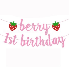 Glitter Berry 1st Birthday Banner Garland Strawberry Themed Birthday Decorations, Girls' First Birthday Decor Summer Fruit Theme Party Supplies