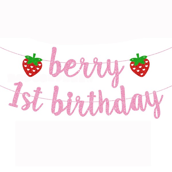 Glitter Berry 1st Birthday Banner Garland Strawberry Themed Birthday Decorations,