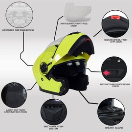 Milwaukee Helmets MPH9819DOT 'Breeze' Green Advanced Motorcycle Modular Helmet for Men and Women Biker w/Drop Down Visor - XX-Large