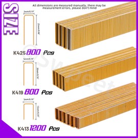 Swpeet 2801 Counts 3 Sizes K413 K419 K425 18 Gauge Approx 1/4"×1/2"/3/4"/1" Gold Narrow Crown Staples, Galvanized Finish Staples, Assorted Size Project Pack for Pneumatic, Electric Stapler