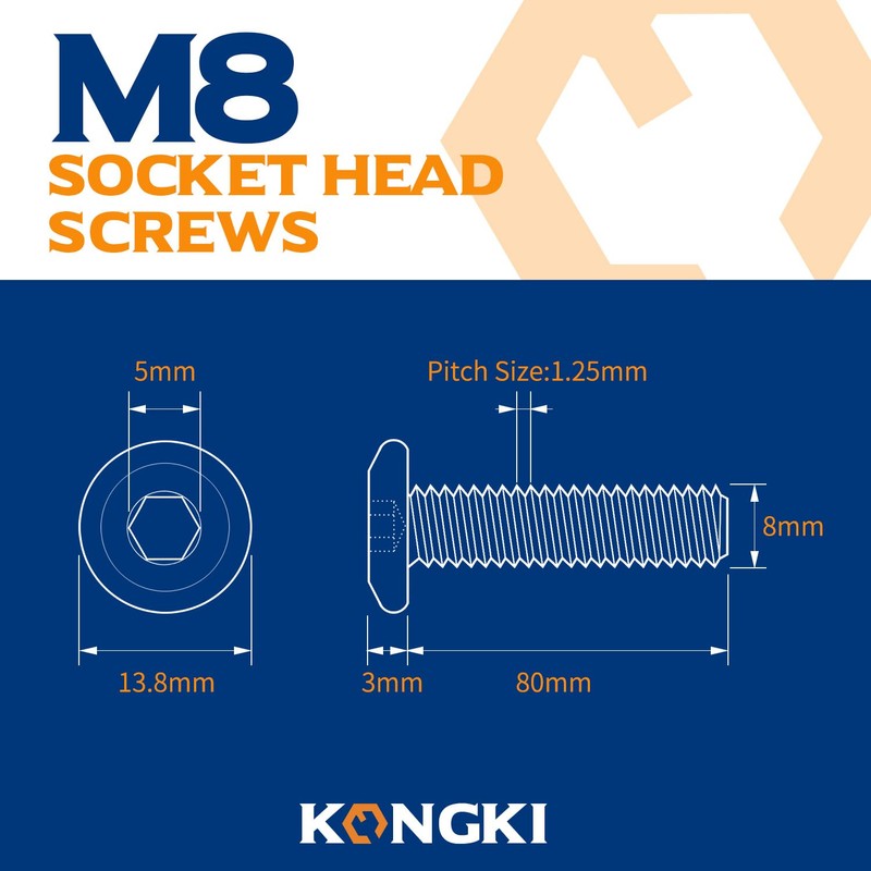 M8 x 80mm 20 PCS Flat Head Hex Socket Cap
