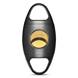 CIGARLOONG Cigar Cutter, Stainless Steel Cigar Scissors with Pouch, Double Sharp Blade Cutter for Cigars, Cigar Accessories with Gift Box (Black Gold)