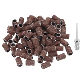 HARFINGTON 100pcs Sanding Bands for Nail Drill, 80 Grit Sanding Band with 6mm / 15/64" Mandrel, Drill Bits Nail Tech File for Acrylic Gel Nail Shaping Polishing, Brown
