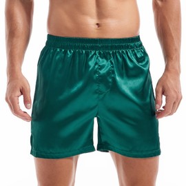 Amy Coulee Satin Sleep Shorts Men's Sleepwear Boxer Shorts, Green