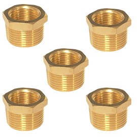 YOUHO 3/4 to 3/8 reducer Brass Threaded Pipe Fitting 3/4 Inch NPT Male x 3/8 Inch NPT Female Hex Bushing Adapter (Pack of5)