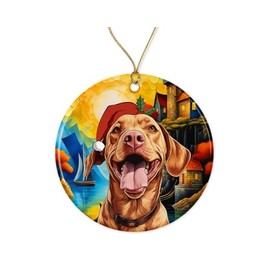 VKNDesigns Vizslas Ornament - Vizslas Santa Ornament - Vizslas Xmas Ornament - Dog Ornament - Ceramic Ornament - Colorful Christmas Decoration Printed on Both Sides
