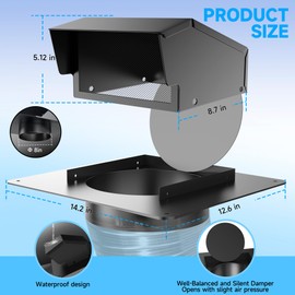 8 Inch Roof Vent Cap - Heavy Duty Steel Removable Roof Vents with Back-Draft Damper, Roof Vents for Houses Attic,Kitchen Range Hood,Dryer and Bathroom, Roof Exhaust Vent for Ventilation System