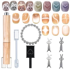 HYWWPFLAY Cat Eye Nail Magnet Tool - 4 PCS Rabbit, Bear Guide, 4 PCS Y-Shaped Guide for Heart Nail Art Design, 2 PCS Multifunctional Magnet for Nails, 20 PCS Magnetic Beads for Cat Eye Gel Nail Polish