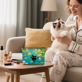 Joybble Make-up-Tasche, Katzen-Make-up-Tasche für Damen und Mädchen, 03 - Die schwimmende schwarze Katze, Kosmetikkoffer